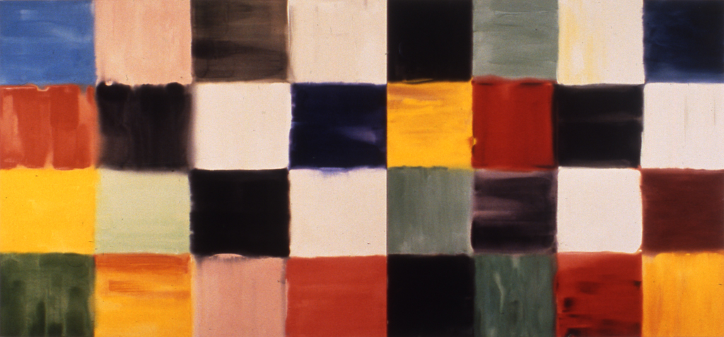 Implications of the Grid (diptych) (1996), acrylic/canvas, 78" x 168"