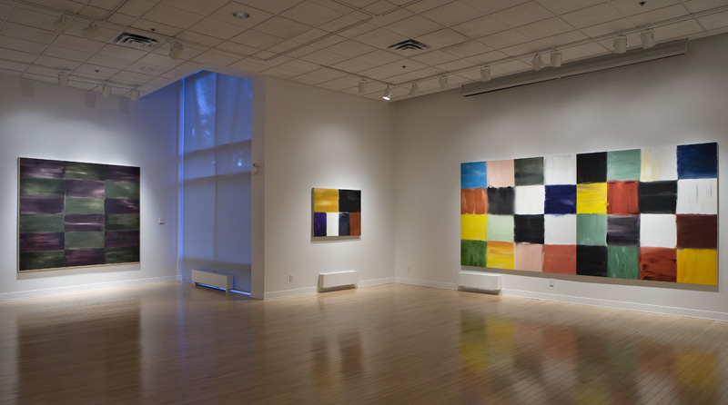 Galerie d’art d’Outremont (GAO), 2008 exhibition, Montreal. (From left), Urban Earth (1998), State of Being (1996), and Implications of the Grid (1996) (diptych), acrylic on canvas.