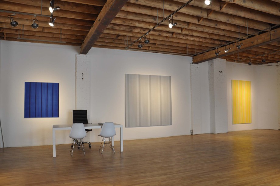 Walnut Contemporary, 2013 exhibition, Toronto (From left) Indigo for Kaz (2012), Everything and Nothing (2012), and #5 in Gold (2012)